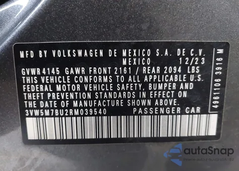 2024 Volkswagen Jetta 1.5T S z USA, uszkodzony, nr VIN 3VW5M7BU2RM039540